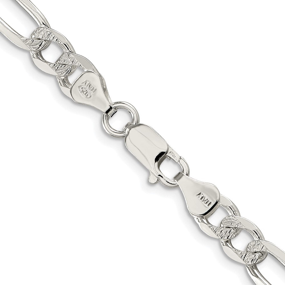 Sterling Silver Rhodium-plated 6.75mm Pav Flat Figaro Chain