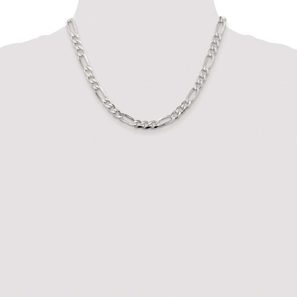 Sterling Silver Rhodium-plated 6.75mm Pav Flat Figaro Chain