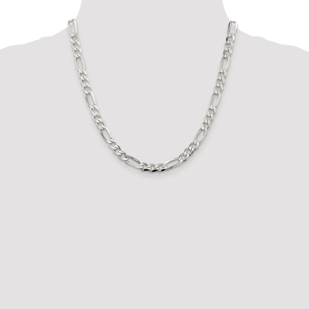 Sterling Silver Rhodium-plated 6.75mm Pav Flat Figaro Chain