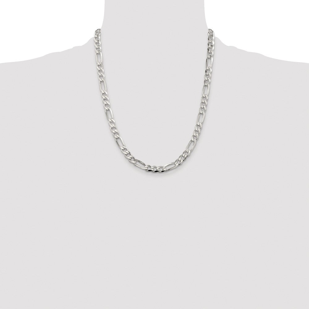 Sterling Silver Rhodium-plated 6.75mm Pav Flat Figaro Chain