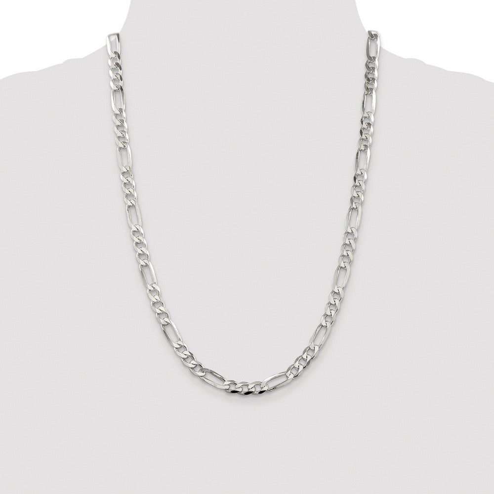 Sterling Silver Rhodium-plated 6.75mm Pav Flat Figaro Chain