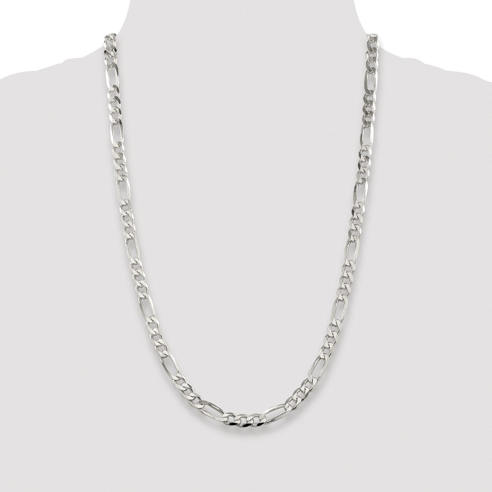 Sterling Silver Rhodium-plated 6.75mm Pav Flat Figaro Chain