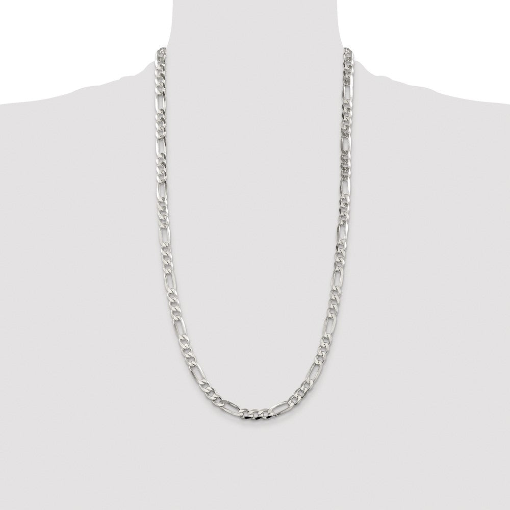 Sterling Silver Rhodium-plated 6.75mm Pav Flat Figaro Chain