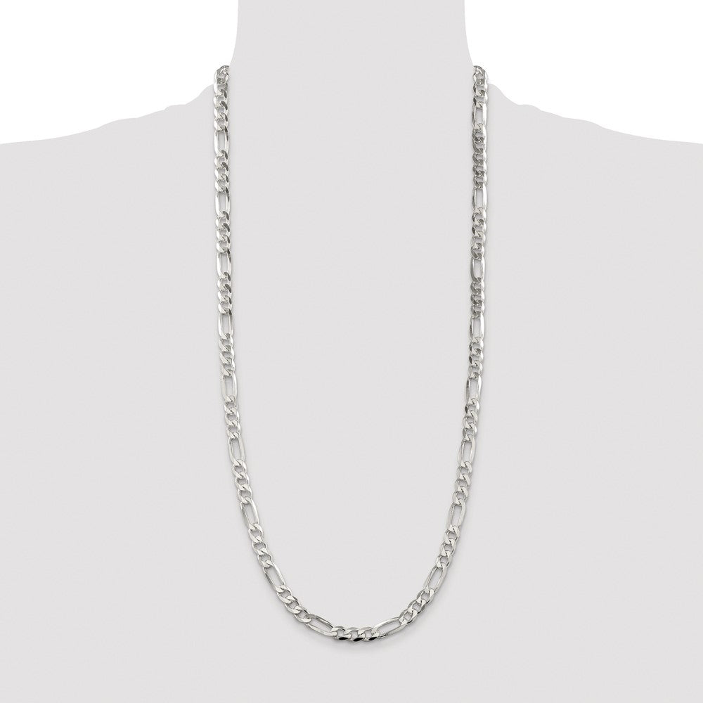 Sterling Silver Rhodium-plated 6.75mm Pav Flat Figaro Chain