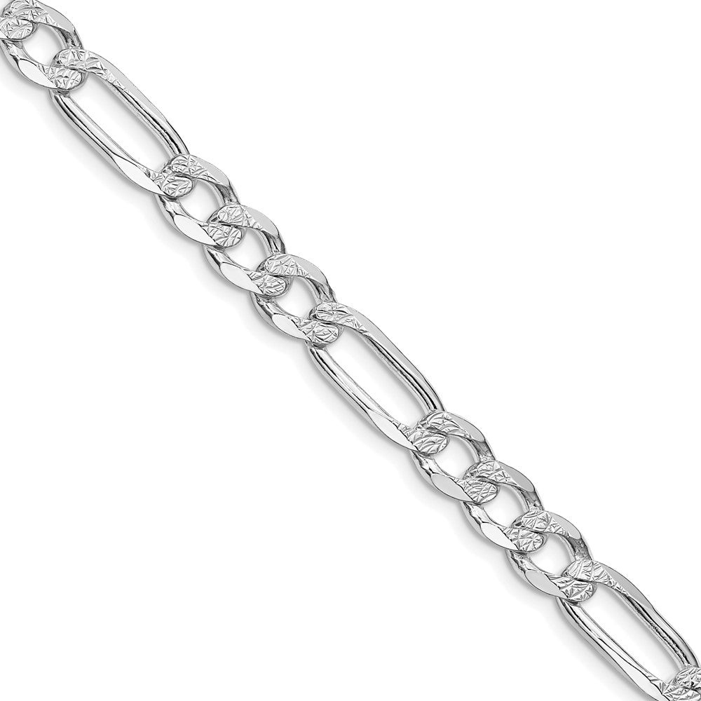 Sterling Silver Rhodium-plated 6.75mm Pav Flat Figaro Chain