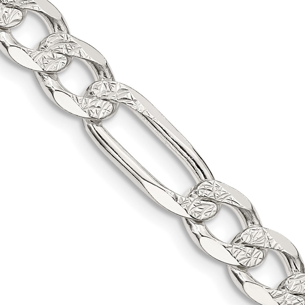 Sterling Silver 7.0mm Pav Flat Figaro Chain