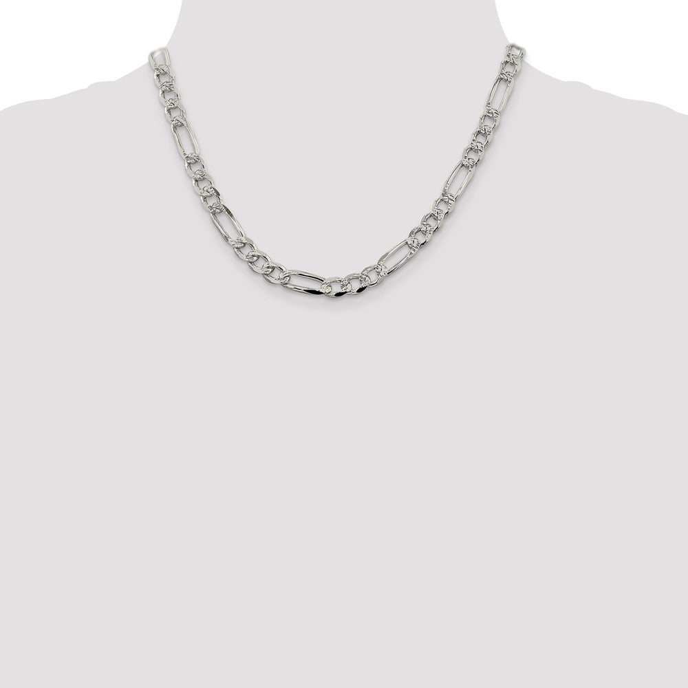 Sterling Silver 7.25mm Pav Flat Figaro Chain