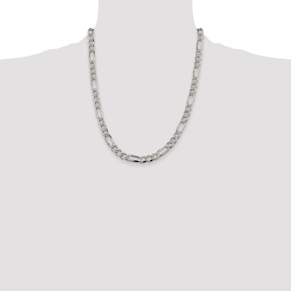 Sterling Silver 7.25mm Pav Flat Figaro Chain