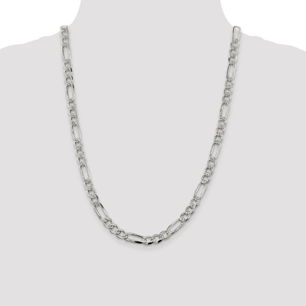 Sterling Silver 7.25mm Pav Flat Figaro Chain
