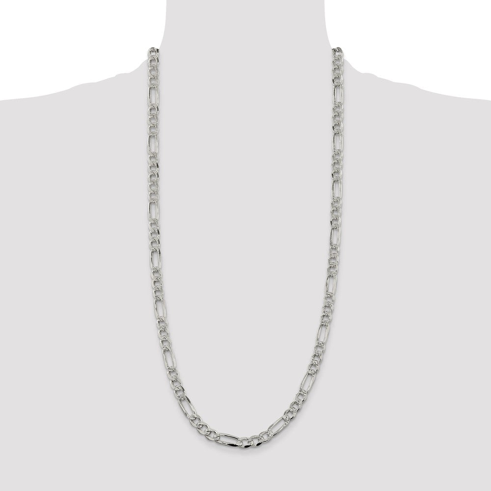 Sterling Silver 7.25mm Pav Flat Figaro Chain