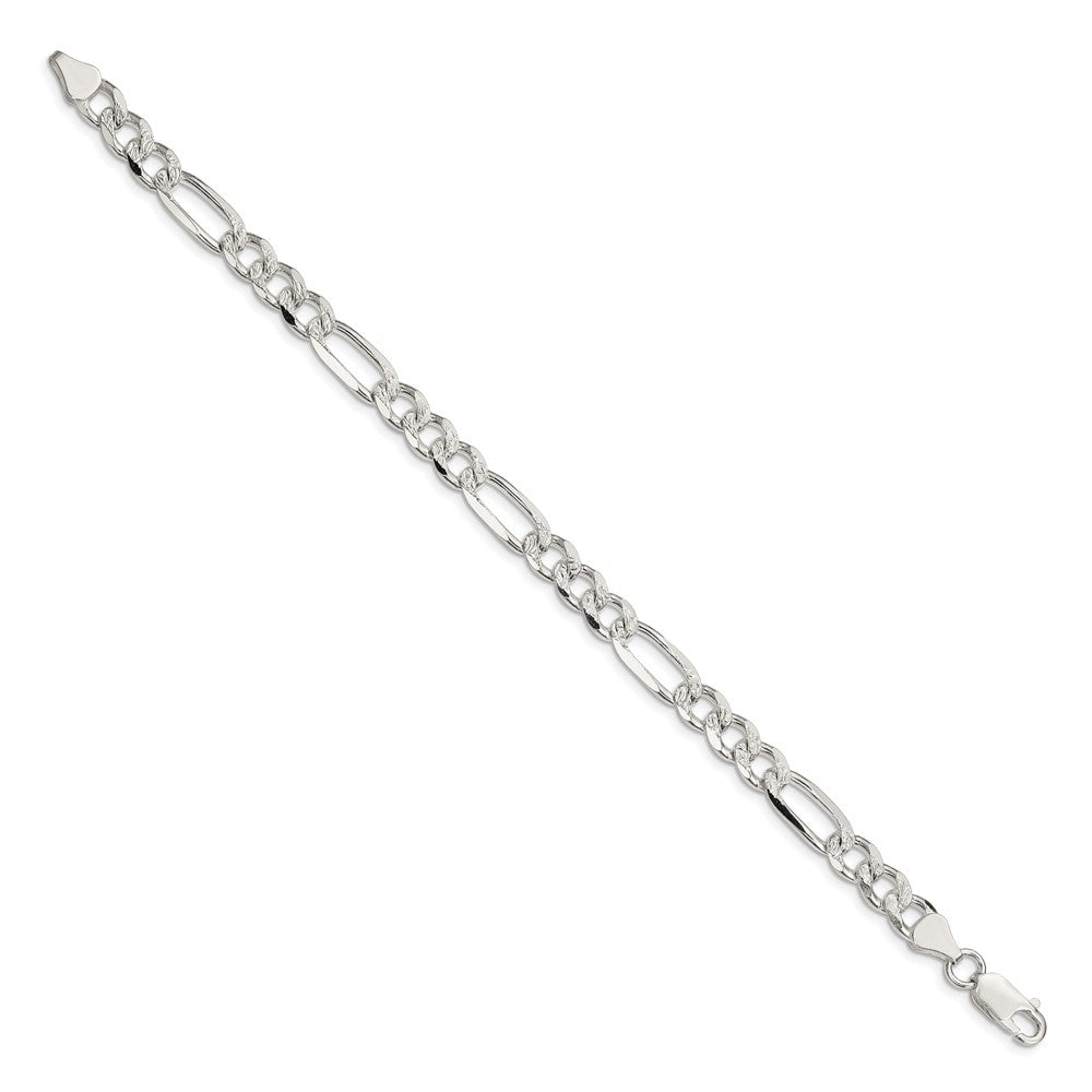 Sterling Silver 7.25mm Pav Flat Figaro Chain