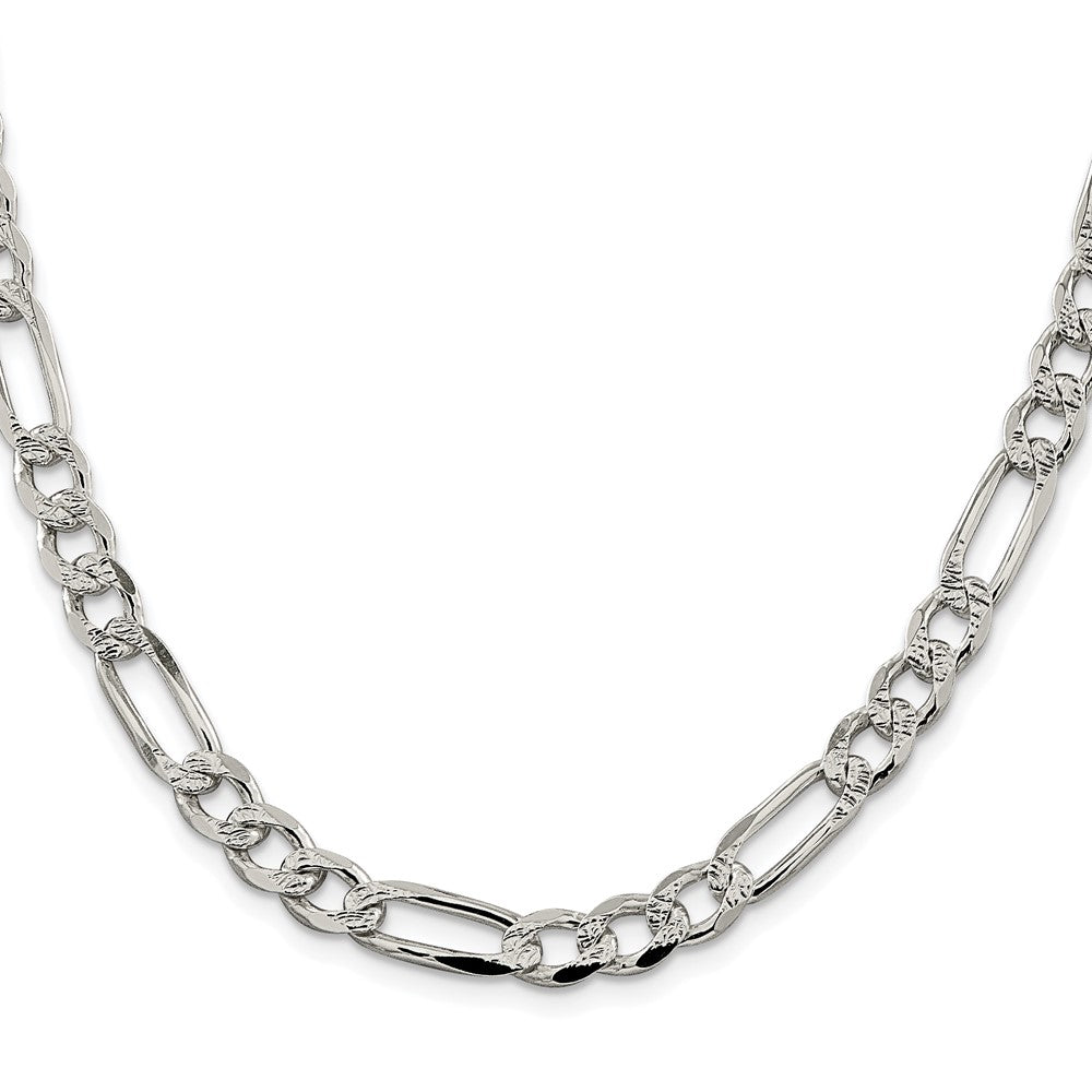 Sterling Silver Rhodium-plated 7.25mm Pav Flat Figaro Chain