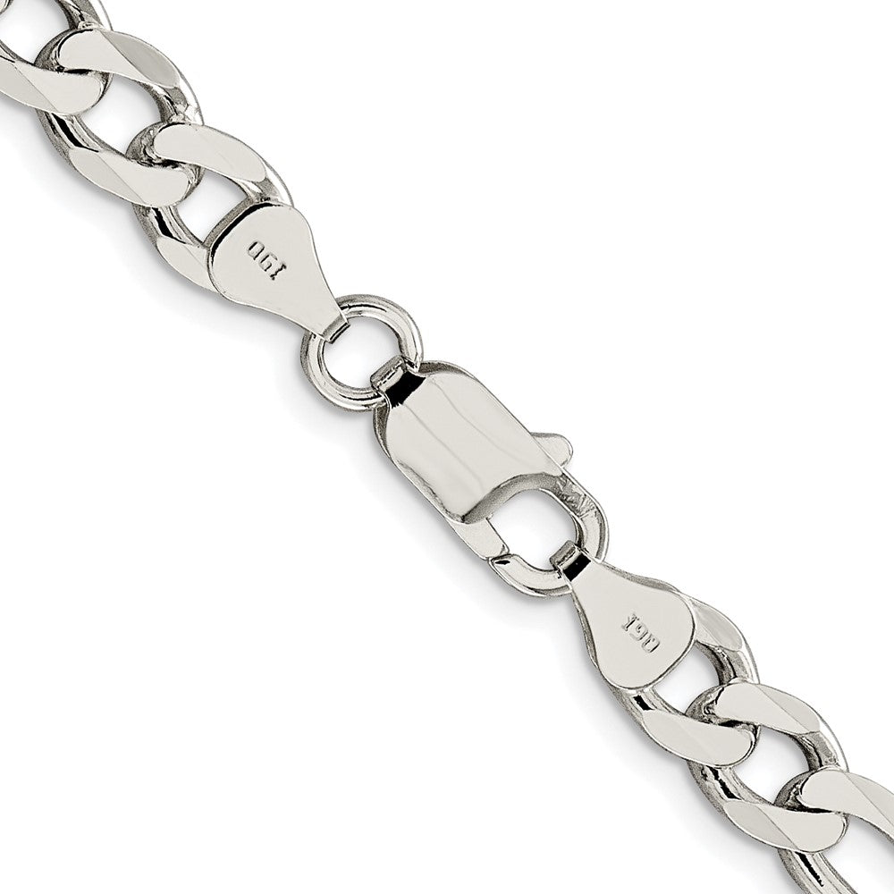 Sterling Silver Rhodium-plated 7.25mm Pave Flat Figaro Chain