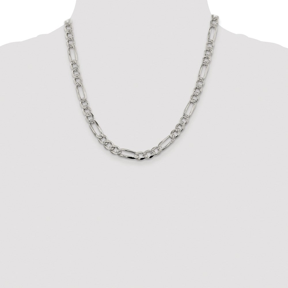 Sterling Silver Rhodium-plated 7.25mm Pav Flat Figaro Chain