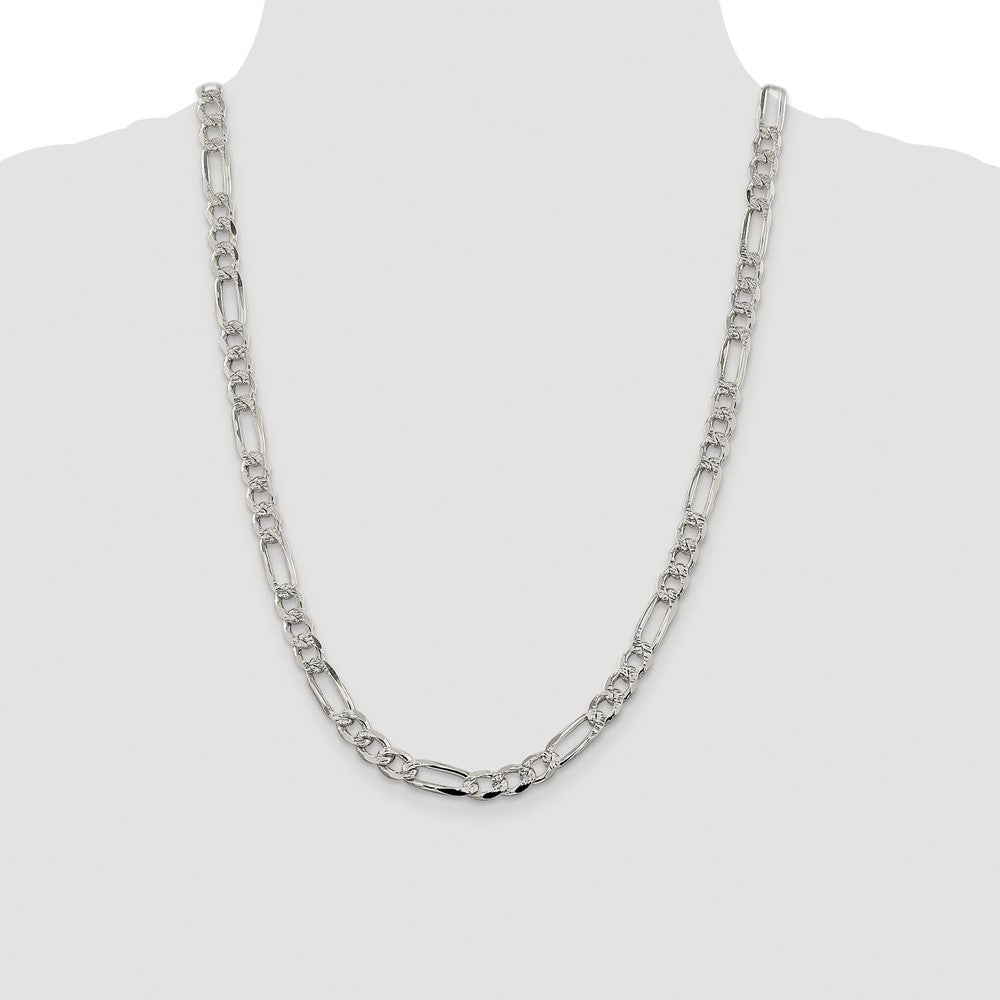 Sterling Silver Rhodium-plated 7.25mm Pav Flat Figaro Chain