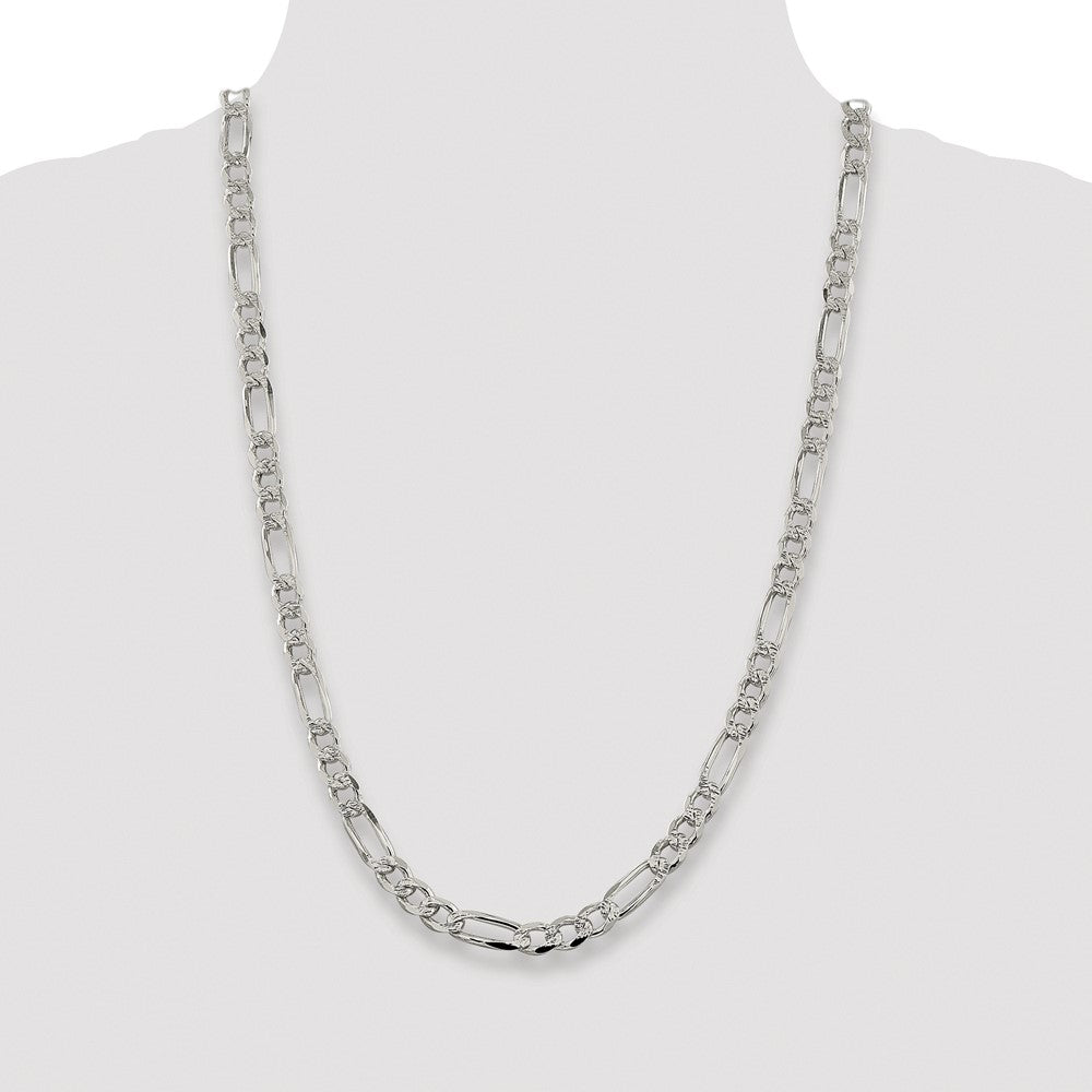 Sterling Silver Rhodium-plated 7.25mm Pav Flat Figaro Chain