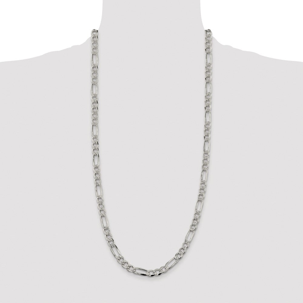 Sterling Silver Rhodium-plated 7.25mm Pav Flat Figaro Chain