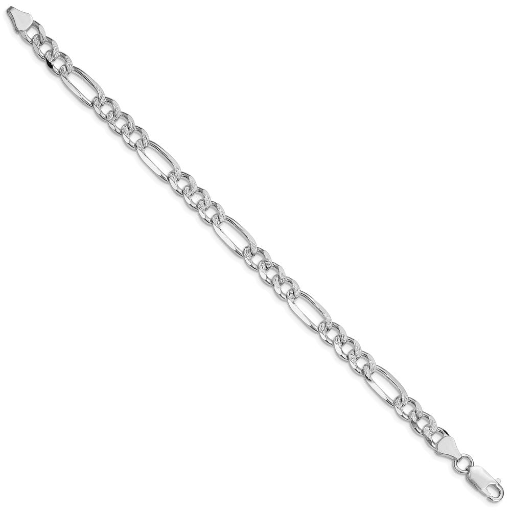 Sterling Silver Rhodium-plated 7.25mm Pav Flat Figaro Chain