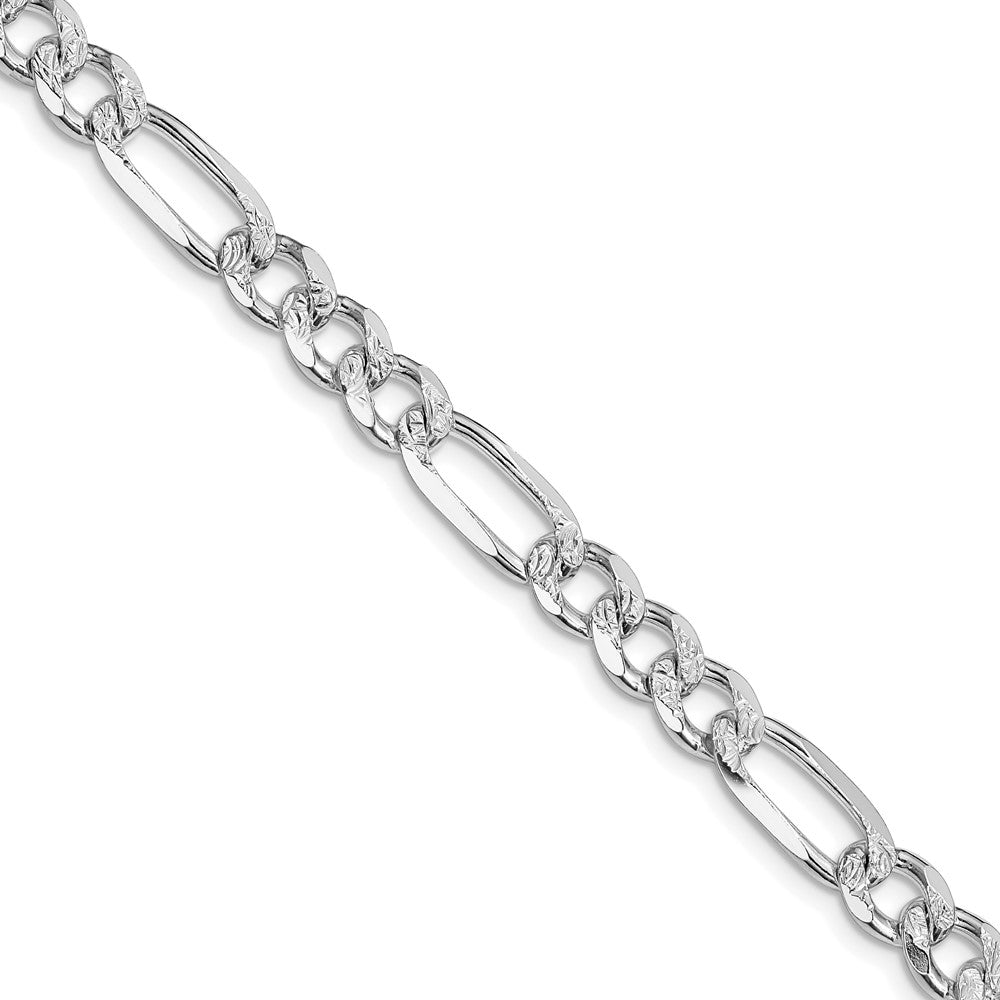 Sterling Silver Rhodium-plated 7.25mm Pave Flat Figaro Chain