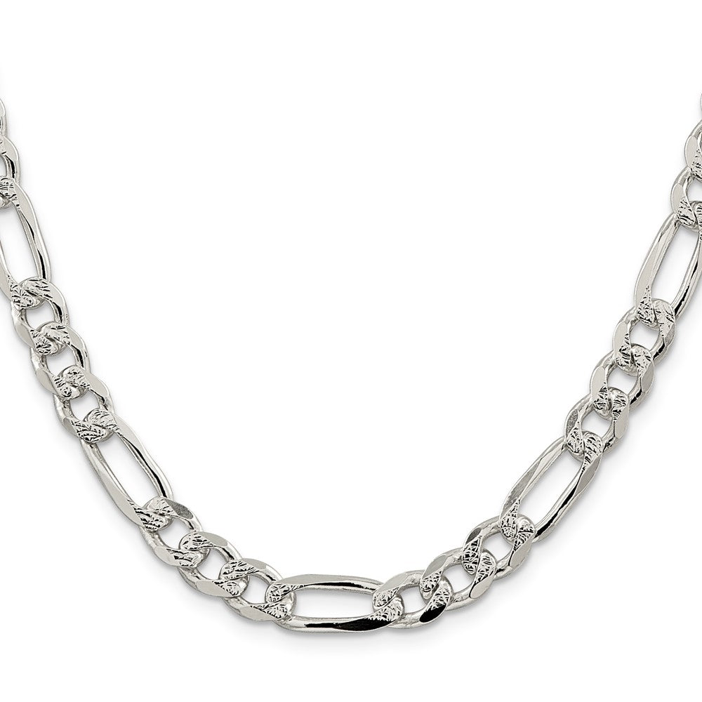 Sterling Silver 8mm Pav Flat Figaro Chain