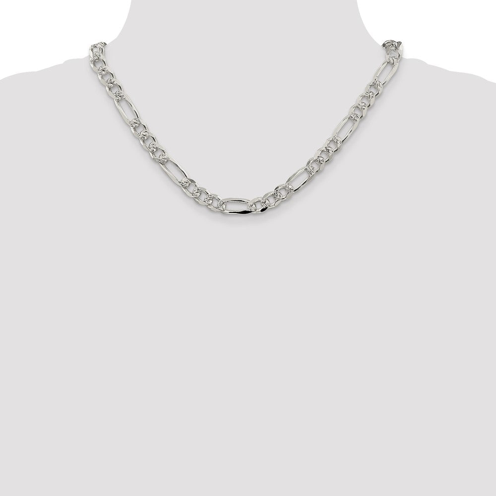 Sterling Silver 8mm Pav Flat Figaro Chain