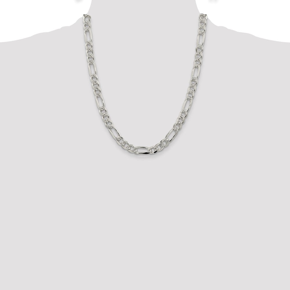 Sterling Silver 8mm Pav Flat Figaro Chain