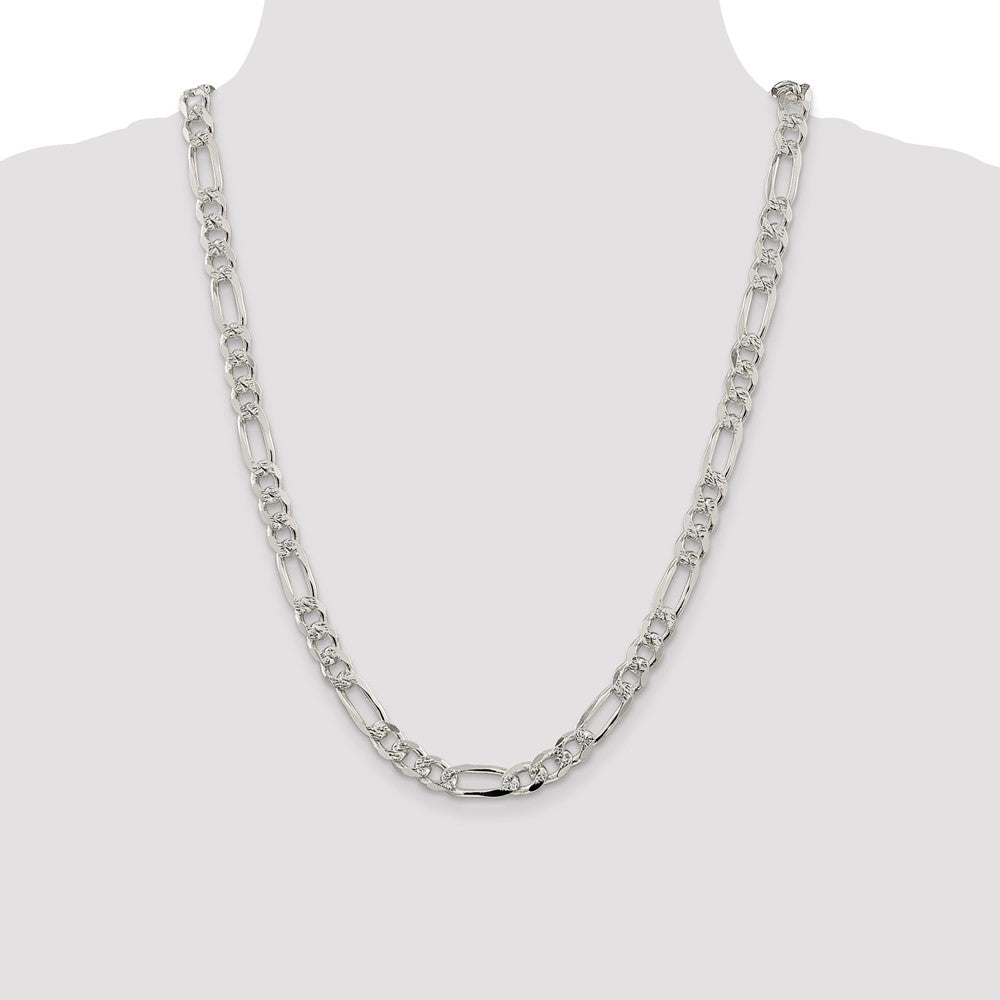 Sterling Silver 8mm Pav Flat Figaro Chain
