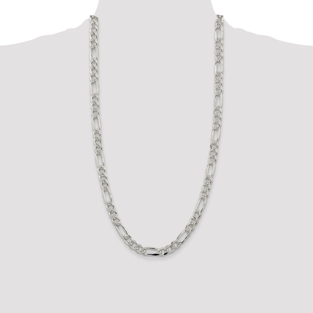 Sterling Silver 8mm Pave Flat Figaro Chain