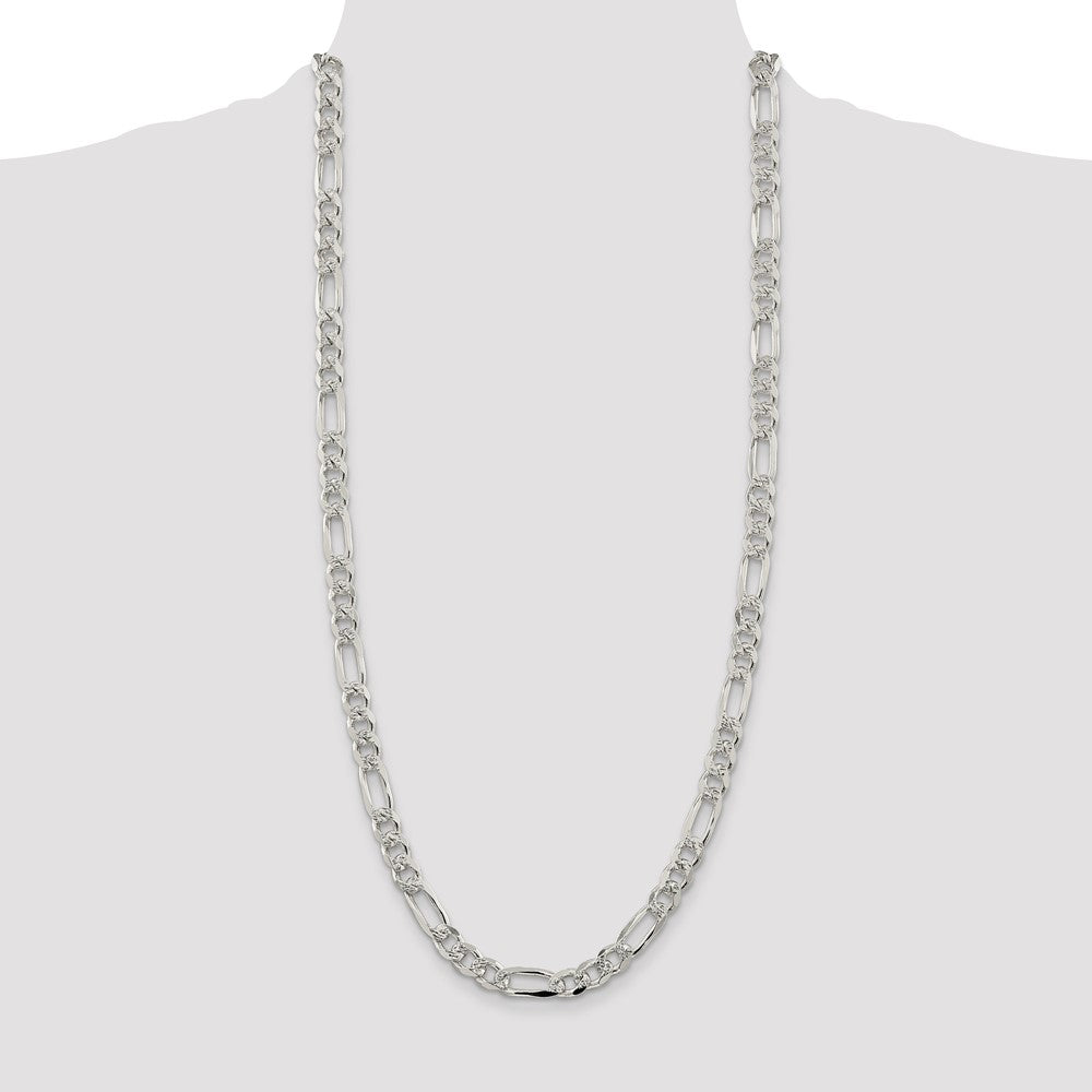 Sterling Silver 8mm Pav Flat Figaro Chain