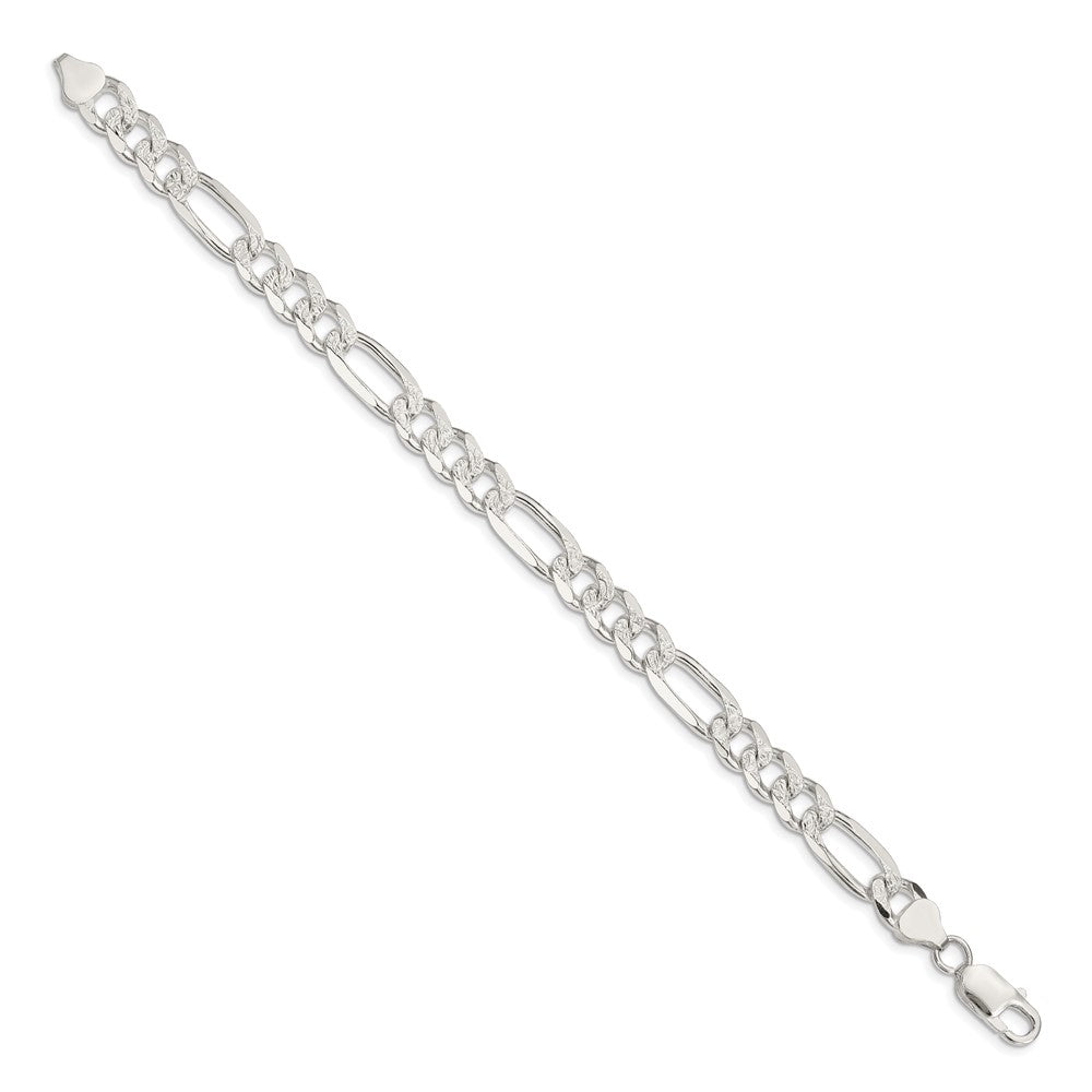 Sterling Silver 8mm Pav Flat Figaro Chain