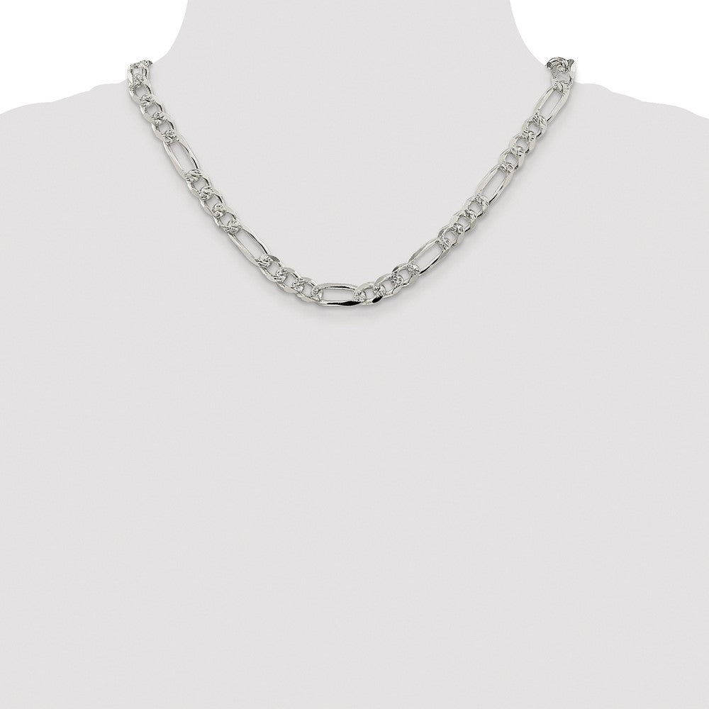 Sterling Silver Rhodium-plated 8mm Pav Flat Figaro Chain