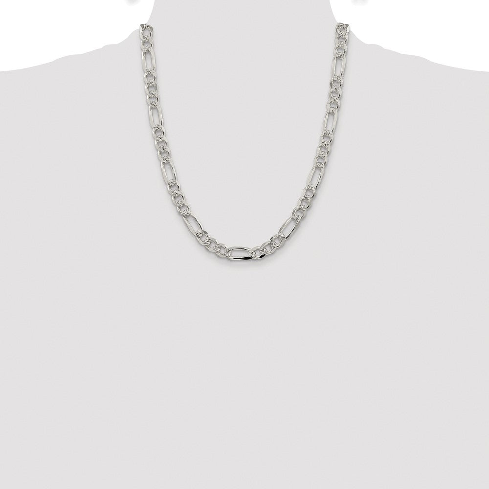 Sterling Silver Rhodium-plated 8mm Pav Flat Figaro Chain