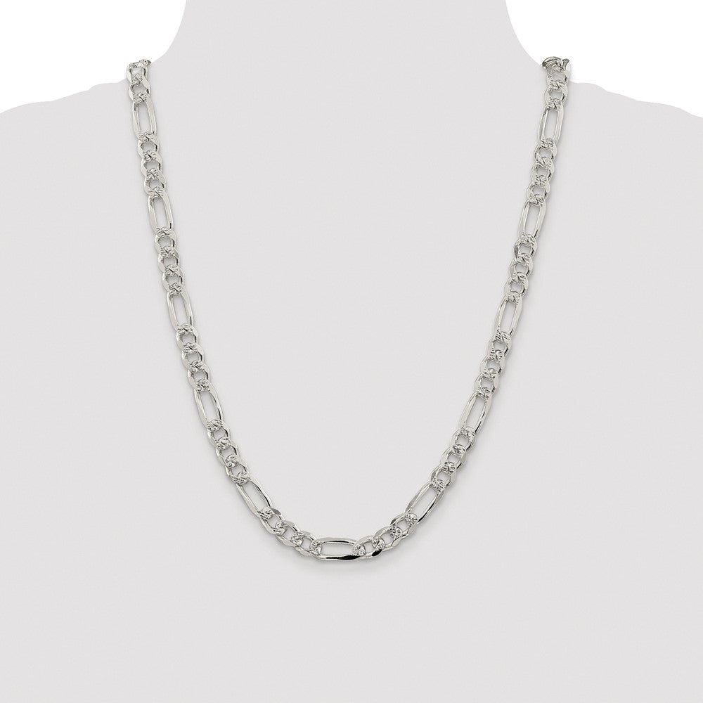 Sterling Silver Rhodium-plated 8mm Pav Flat Figaro Chain