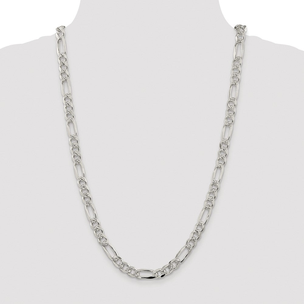 Sterling Silver Rhodium-plated 8mm Pav Flat Figaro Chain