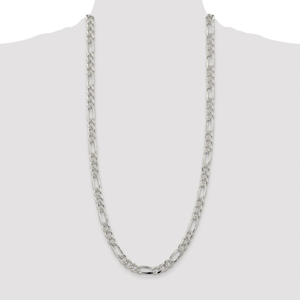 Sterling Silver Rhodium-plated 8mm Pav Flat Figaro Chain