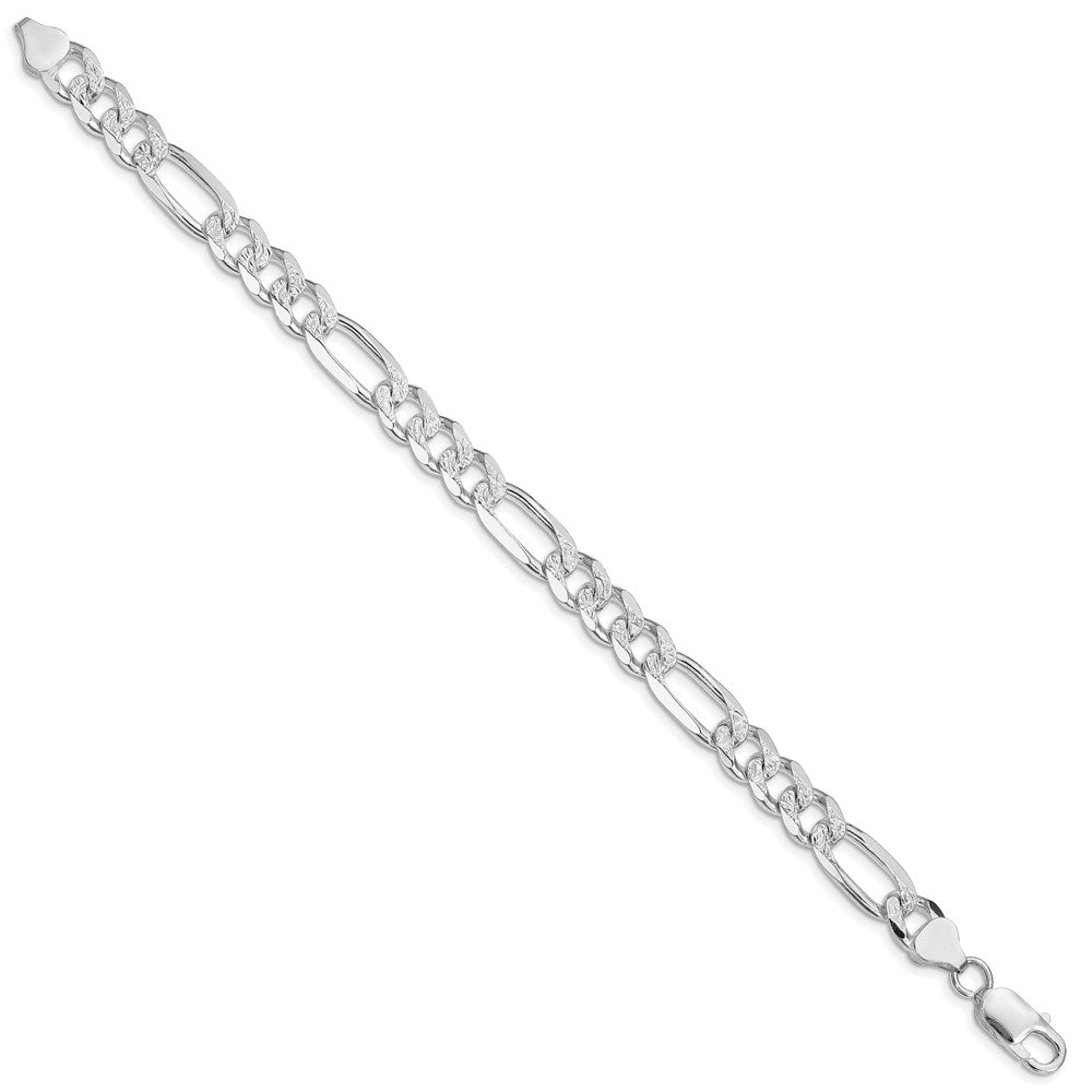 Sterling Silver Rhodium-plated 8mm Pav Flat Figaro Chain