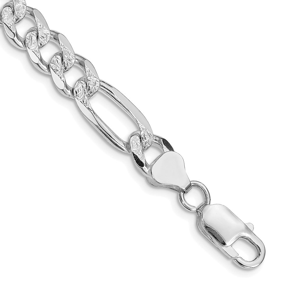 Sterling Silver Rhodium-plated 8mm Pav Flat Figaro Chain