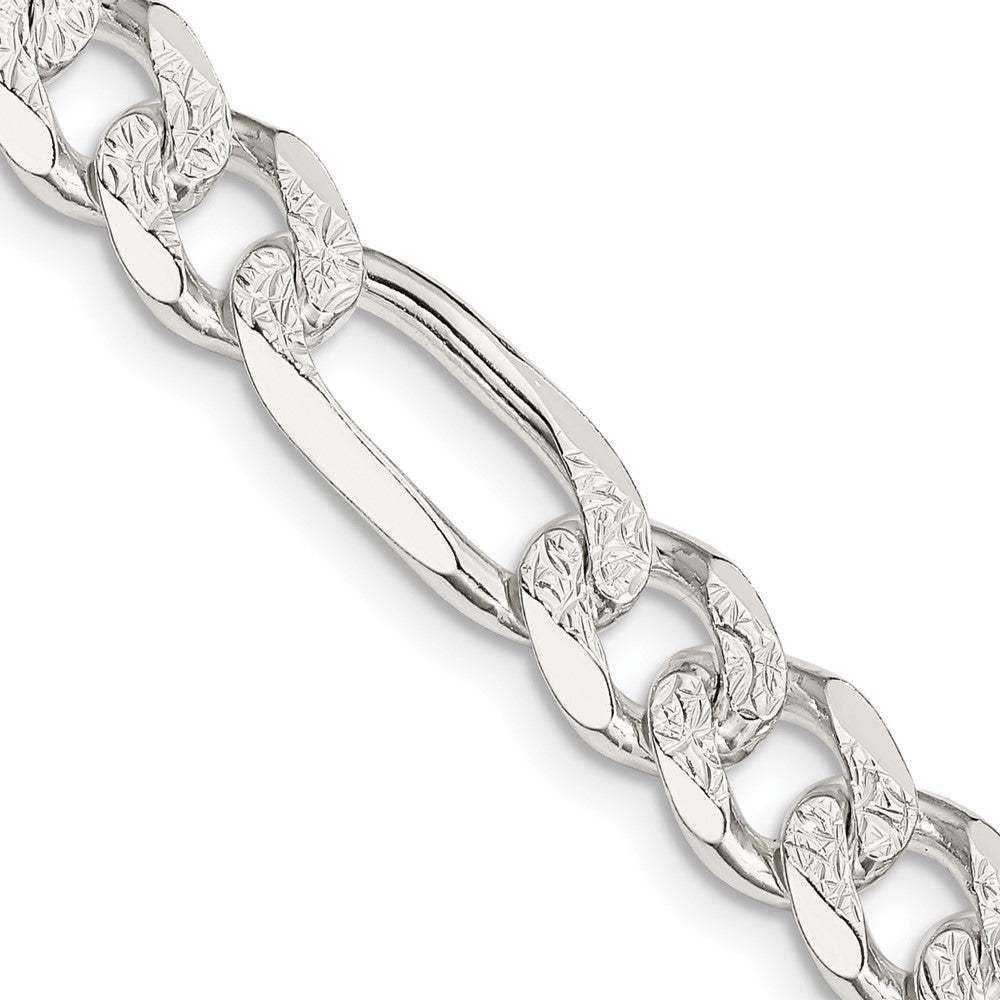 Sterling Silver 8mm Pav Flat Figaro Chain