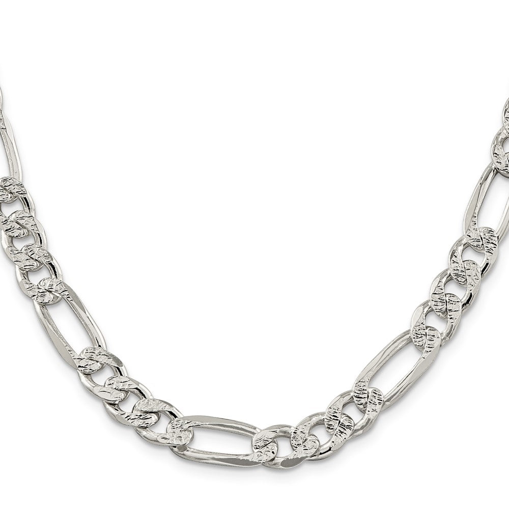 Sterling Silver 9.5mm Pav Flat Figaro Chain