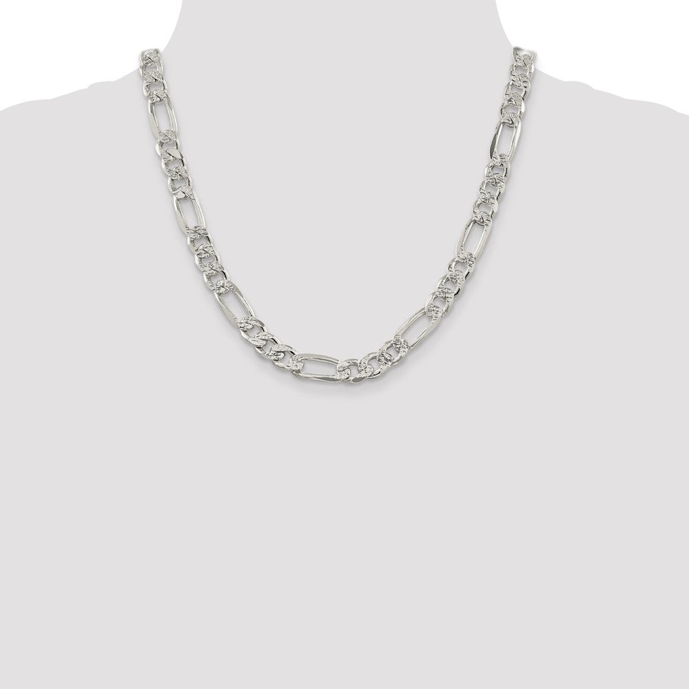 Sterling Silver 9.5mm Pav Flat Figaro Chain
