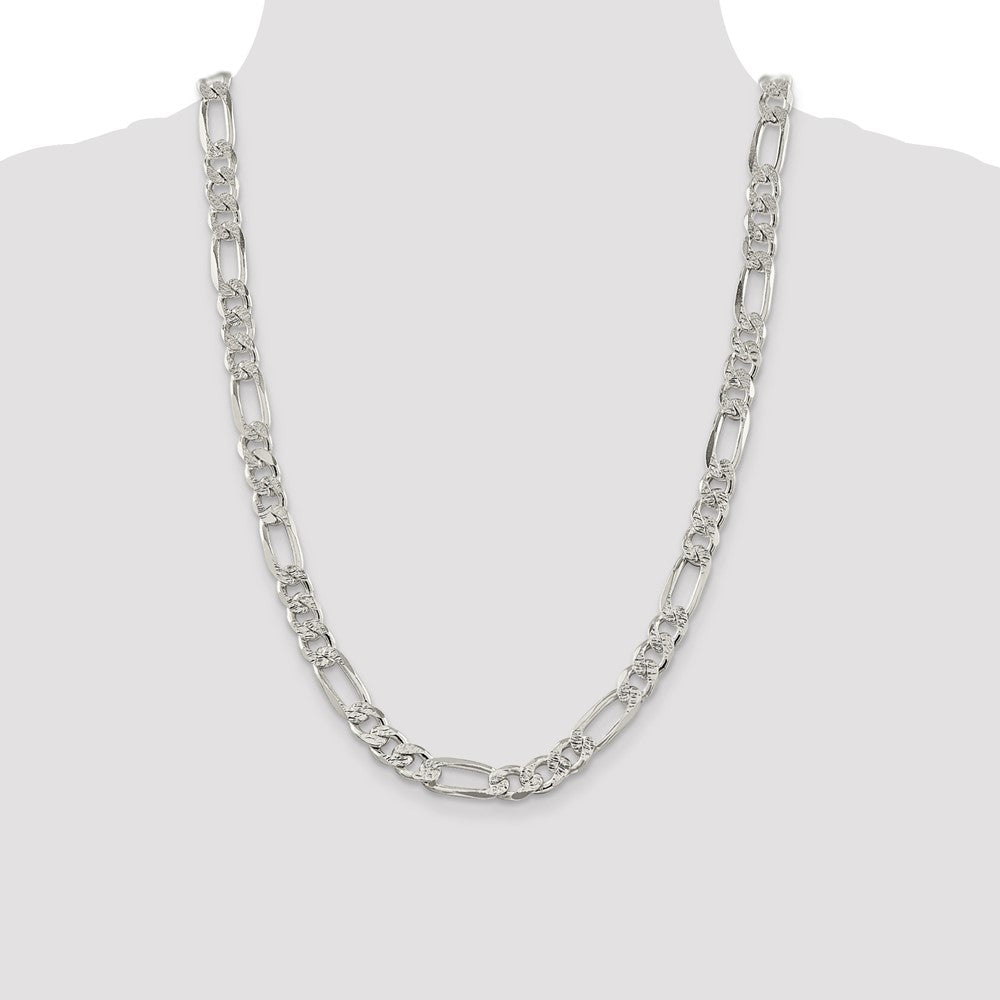 Sterling Silver 9.5mm Pav Flat Figaro Chain