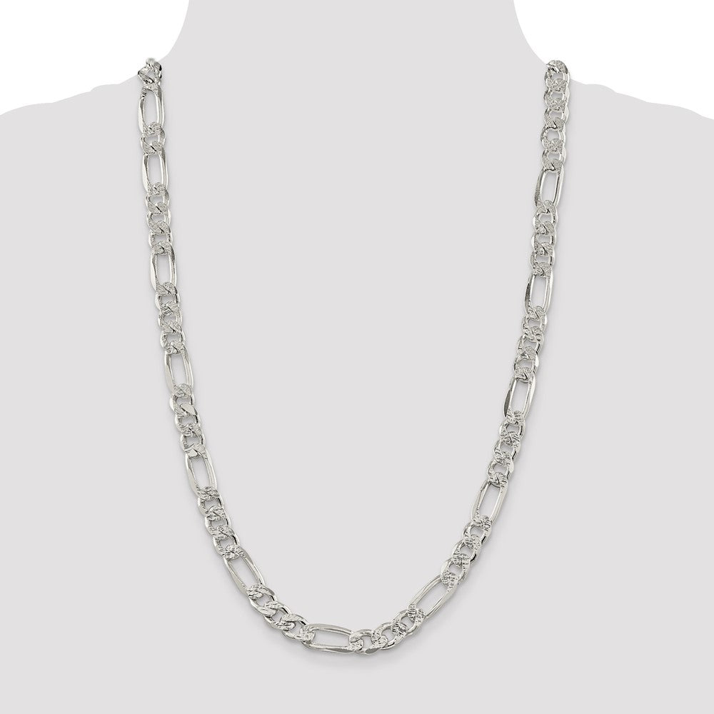 Sterling Silver 9.5mm Pav Flat Figaro Chain