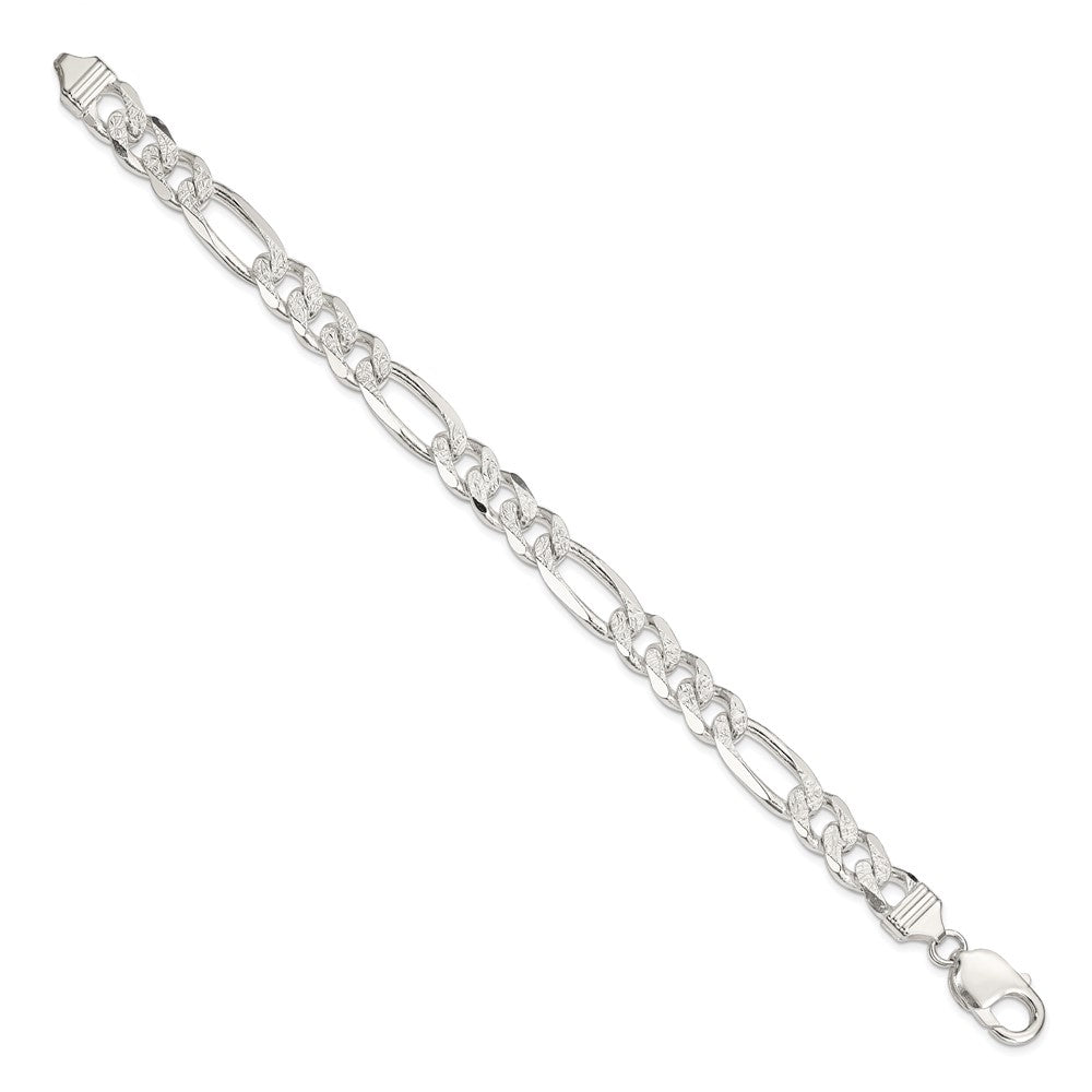 Sterling Silver 9.5mm Pav Flat Figaro Chain