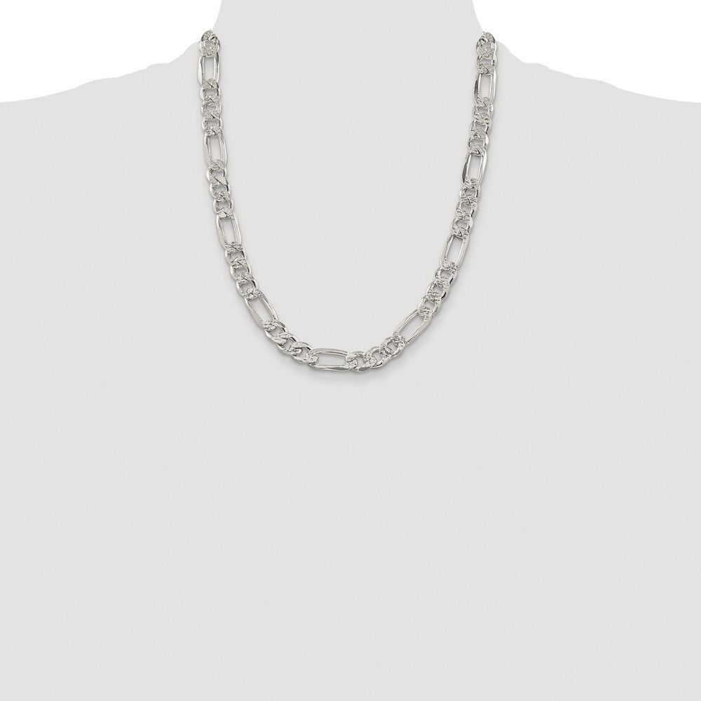 Sterling Silver Rhodium-plated 9.5mm Pav Flat Figaro Chain