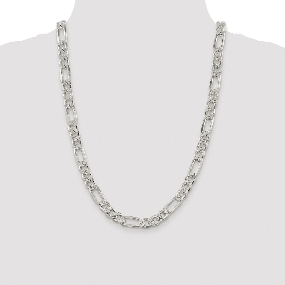 Sterling Silver Rhodium-plated 9.5mm Pav Flat Figaro Chain