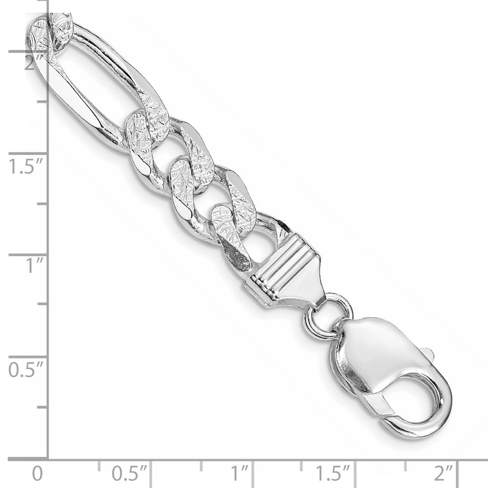 Sterling Silver Rhodium-plated 9.5mm Pav Flat Figaro Chain