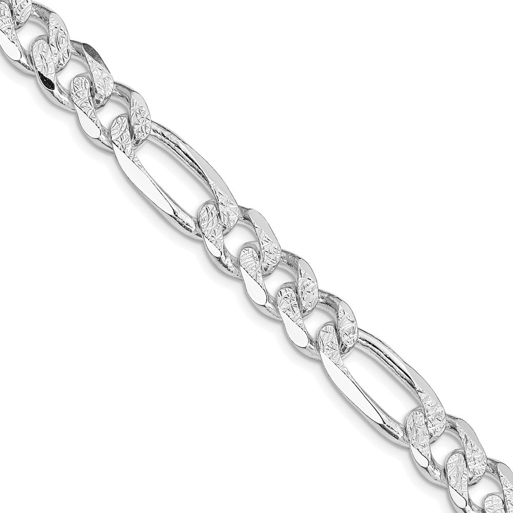 Sterling Silver Rhodium-plated 9.5mm Pav Flat Figaro Chain