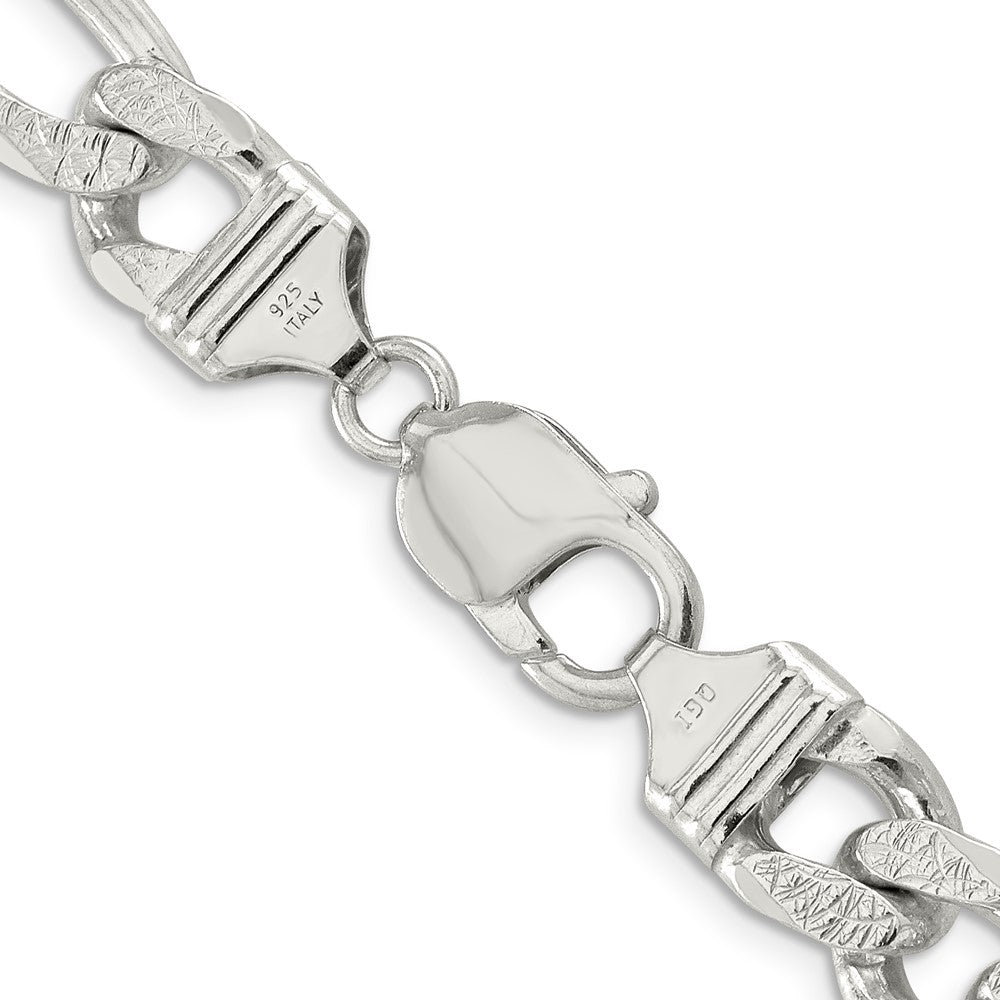 Sterling Silver 11.0mm Pav Flat Figaro Chain
