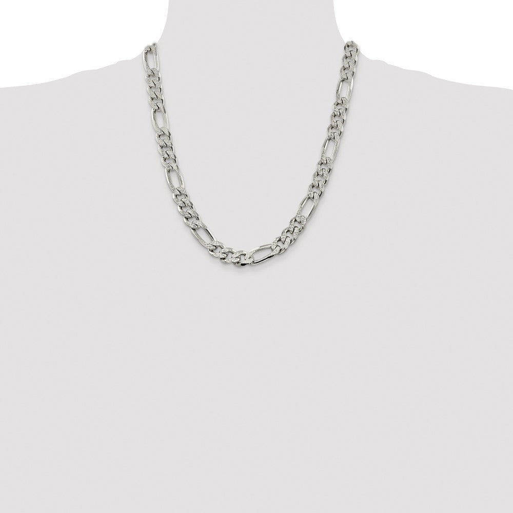 Sterling Silver 11.0mm Pav Flat Figaro Chain