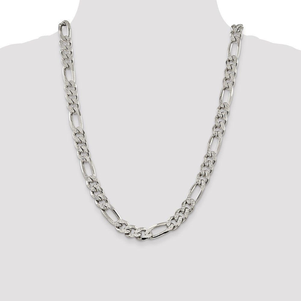 Sterling Silver 11.0mm Pav Flat Figaro Chain